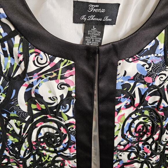 Theresa Renz Colorful Short Jacket Ribbon Embroidered Satin Trim Womens Sz L - Picture 9 of 13
